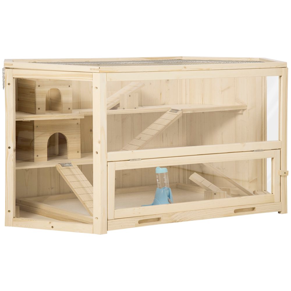 Cage hamster 3 niveaux en bois pour petits rongeurs toit ouvrant 115x60x55cm naturel