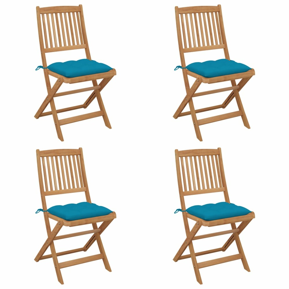 Chaises pliables de jardin lot de 4 avec coussins bois d'acacia
