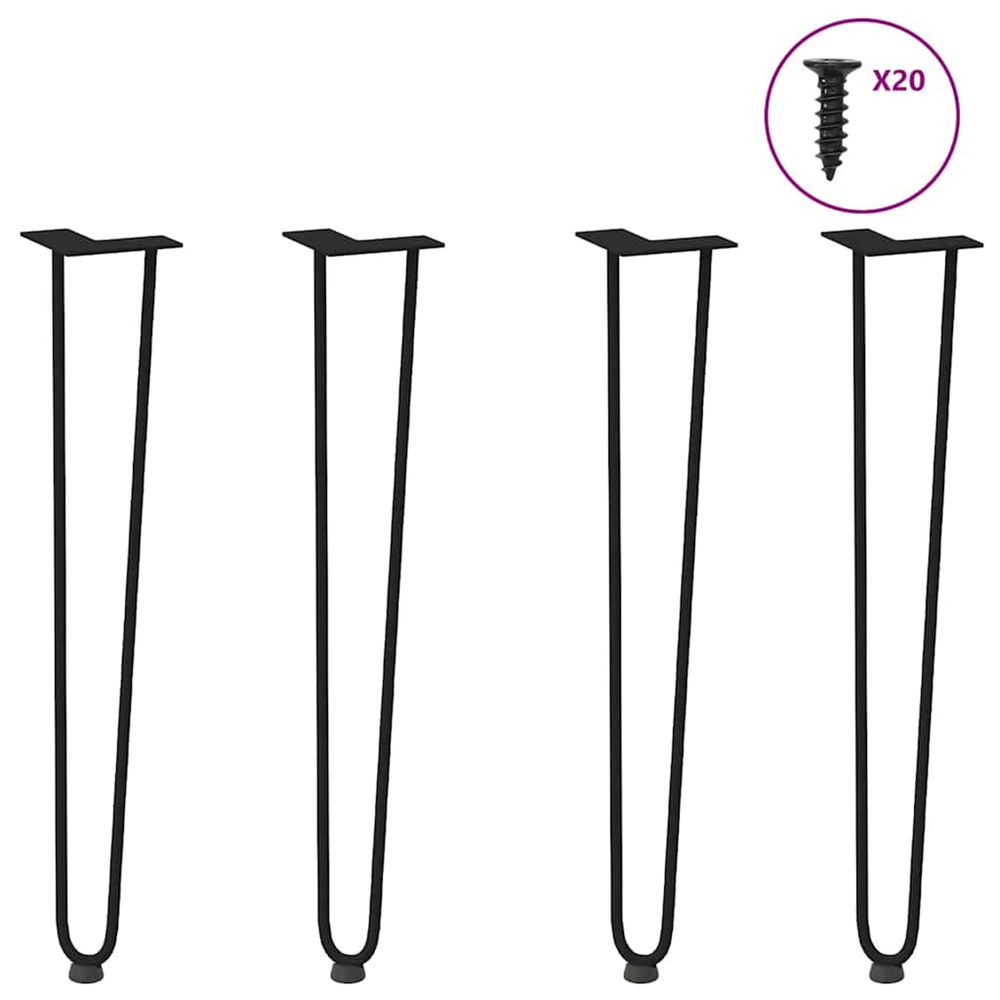Pieds en épingle à cheveux pour consoles, lot de 4, noir, 72 cm, acier massif