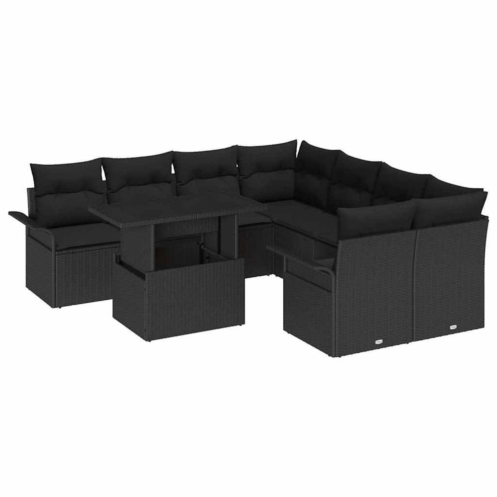 Ensemble de canapé de jardin 9 pcs noir poly rattan