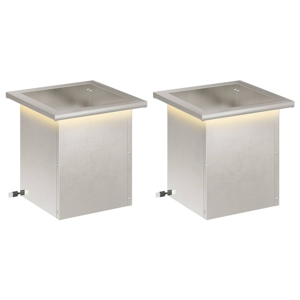 Jardinière d'extérieur de jardin avec led 2 pc argenté 30 x 30 x 30 cm