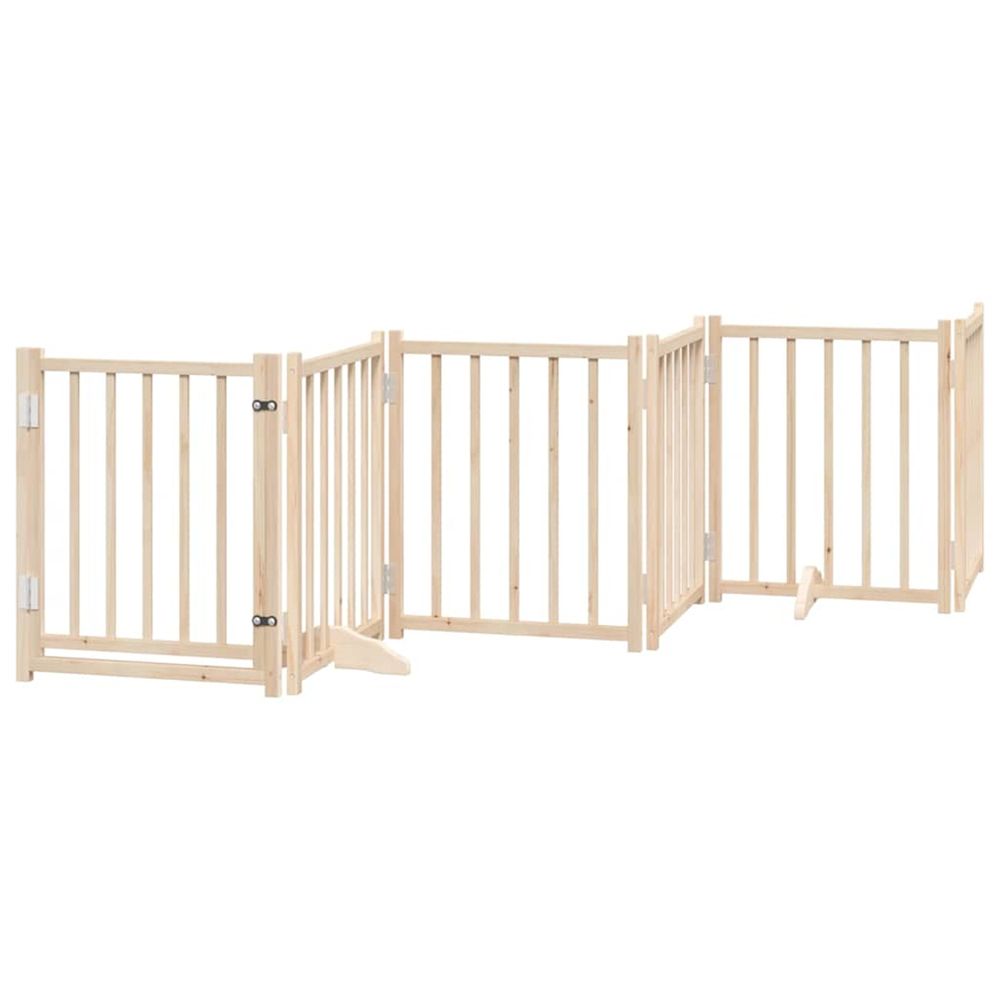 Barrière pour chiens avec porte 6 panneaux bois de sapin massif