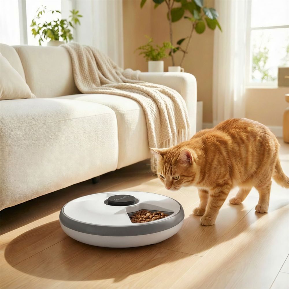 Distributeur automatique nourriture abs chien chat 6 repas écran led 31,5cm gris - comfortxl outdoor living