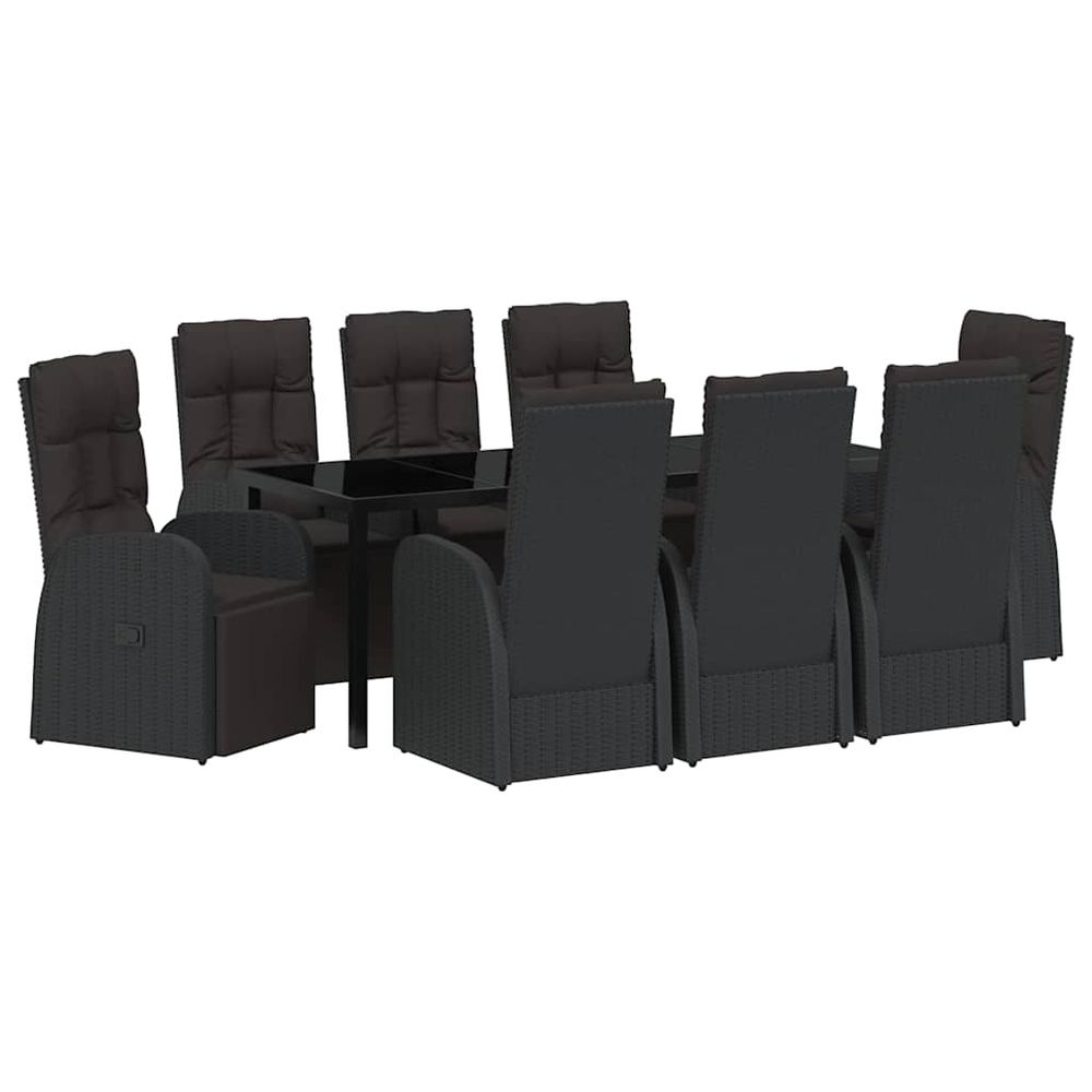 Ensemble de salle à manger pour jardin 9 pc noir polyrotin
