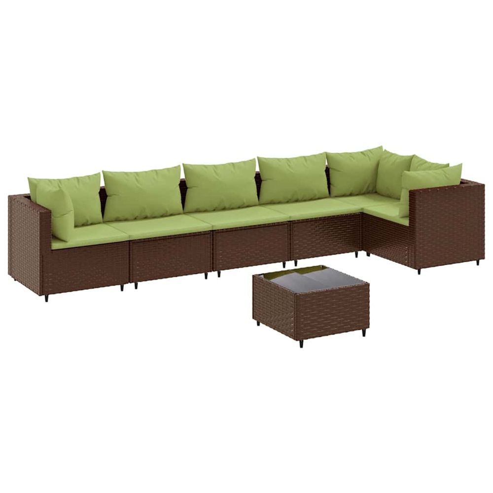 Salon de jardin avec coussins 7 pcs marron résine tressée