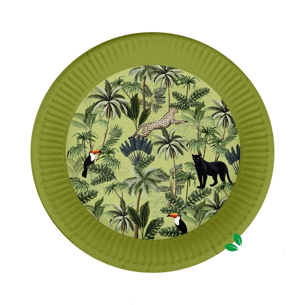 Set de 10 assiettes en carton 23 cm toucan palmeraie