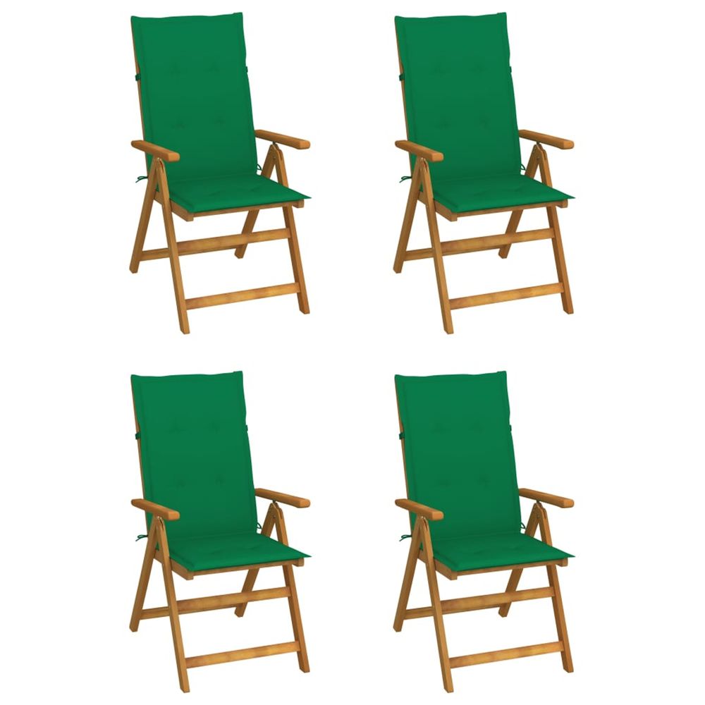 Fauteuils pliants inclinables 4 pièces avec coussins en bois d'acacia massif
