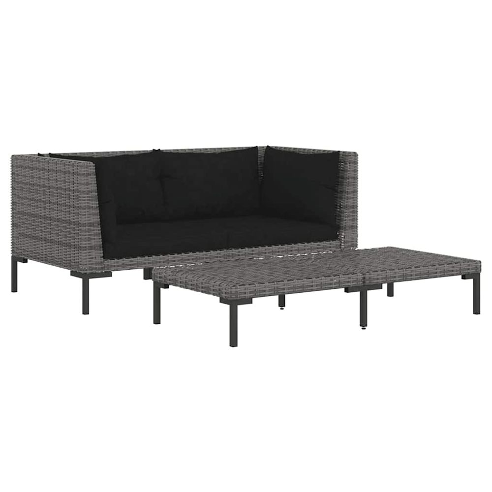 Salon de jardin 3 pcs gris foncé résine tressée demi-ronde