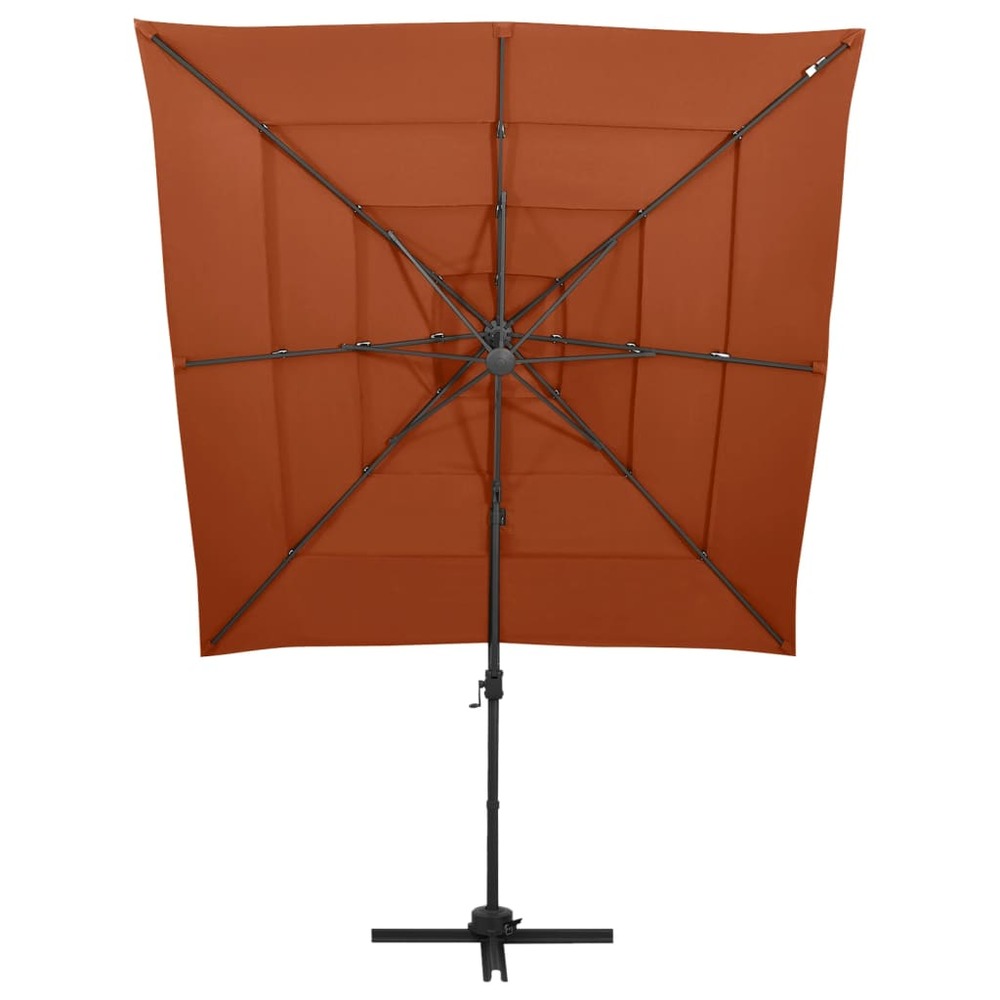 Parasol de jardin à 4 niveaux avec mât en aluminium terre cuite