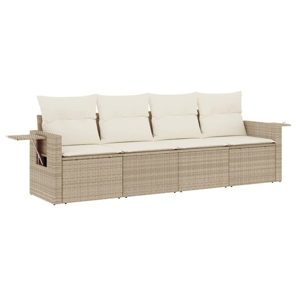 Salon de jardin avec coussins 4 pcs beige résine tressée