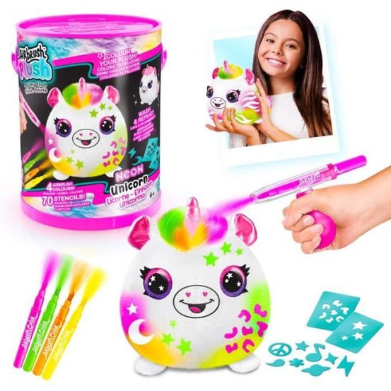 - airbrush plush - baril peluche squish néon avec feutres et pochoirs - air 022