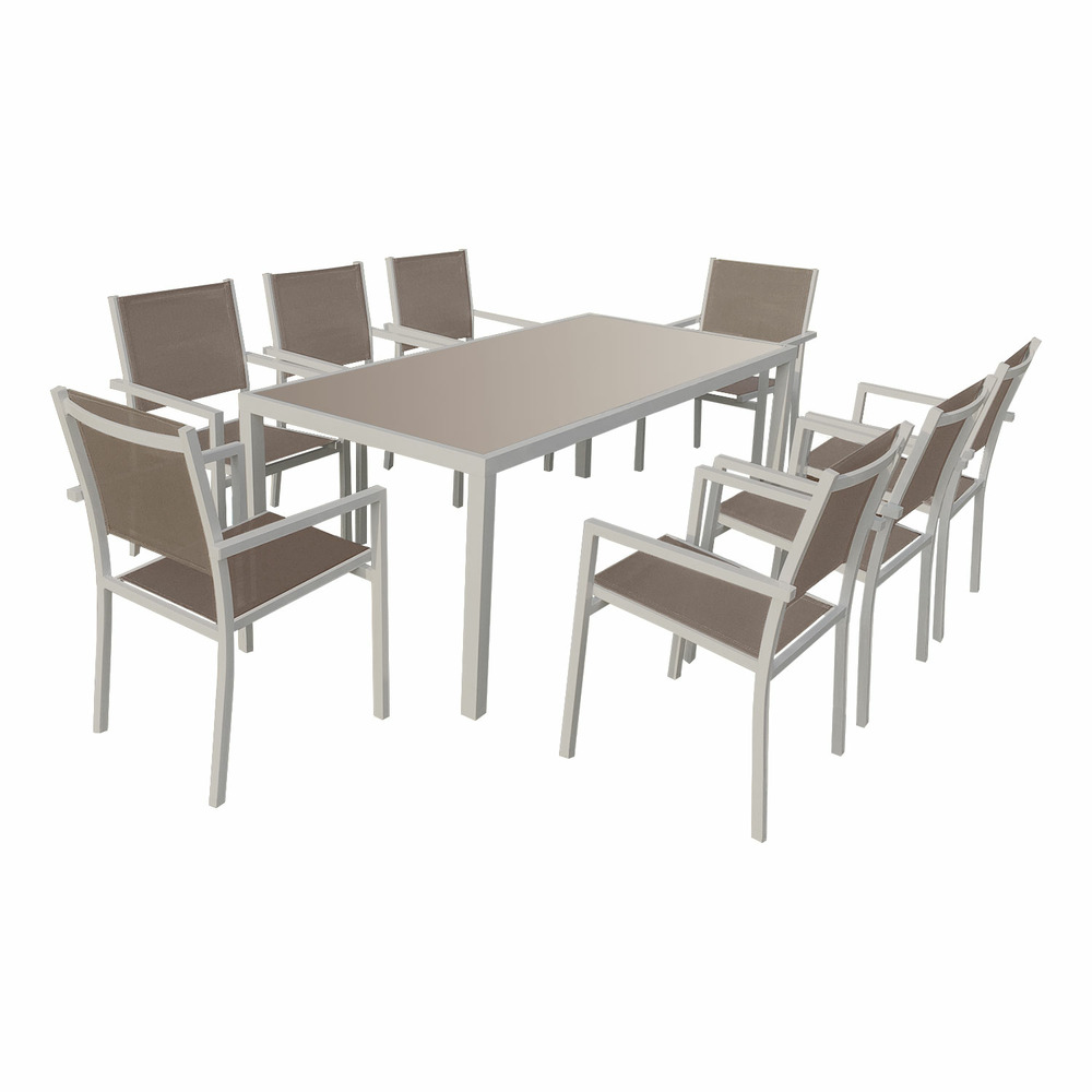 Salon de jardin bari en textilène taupe 8 places - aluminium taupe