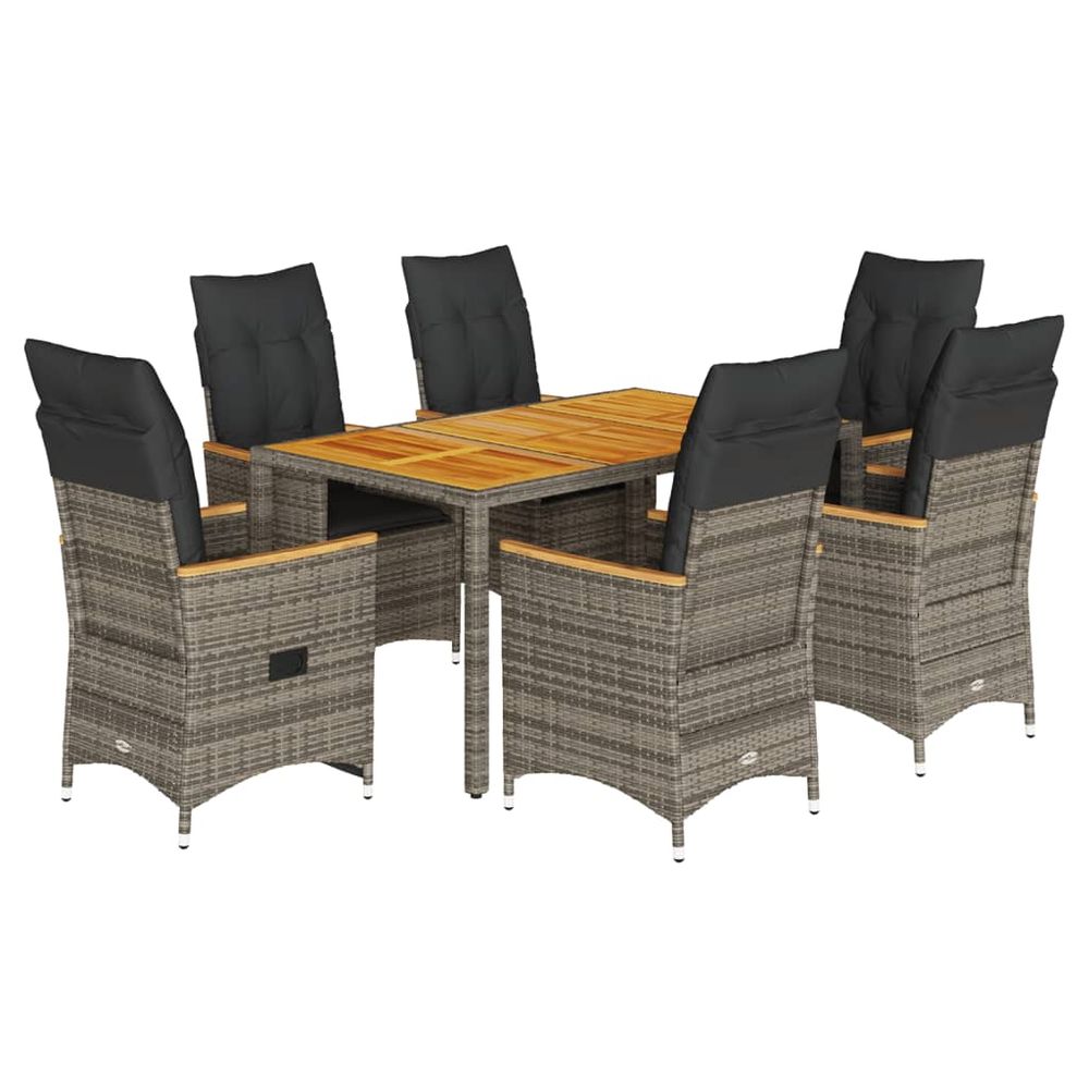 Ensemble à manger de jardin et coussins 7 pcs gris rotin