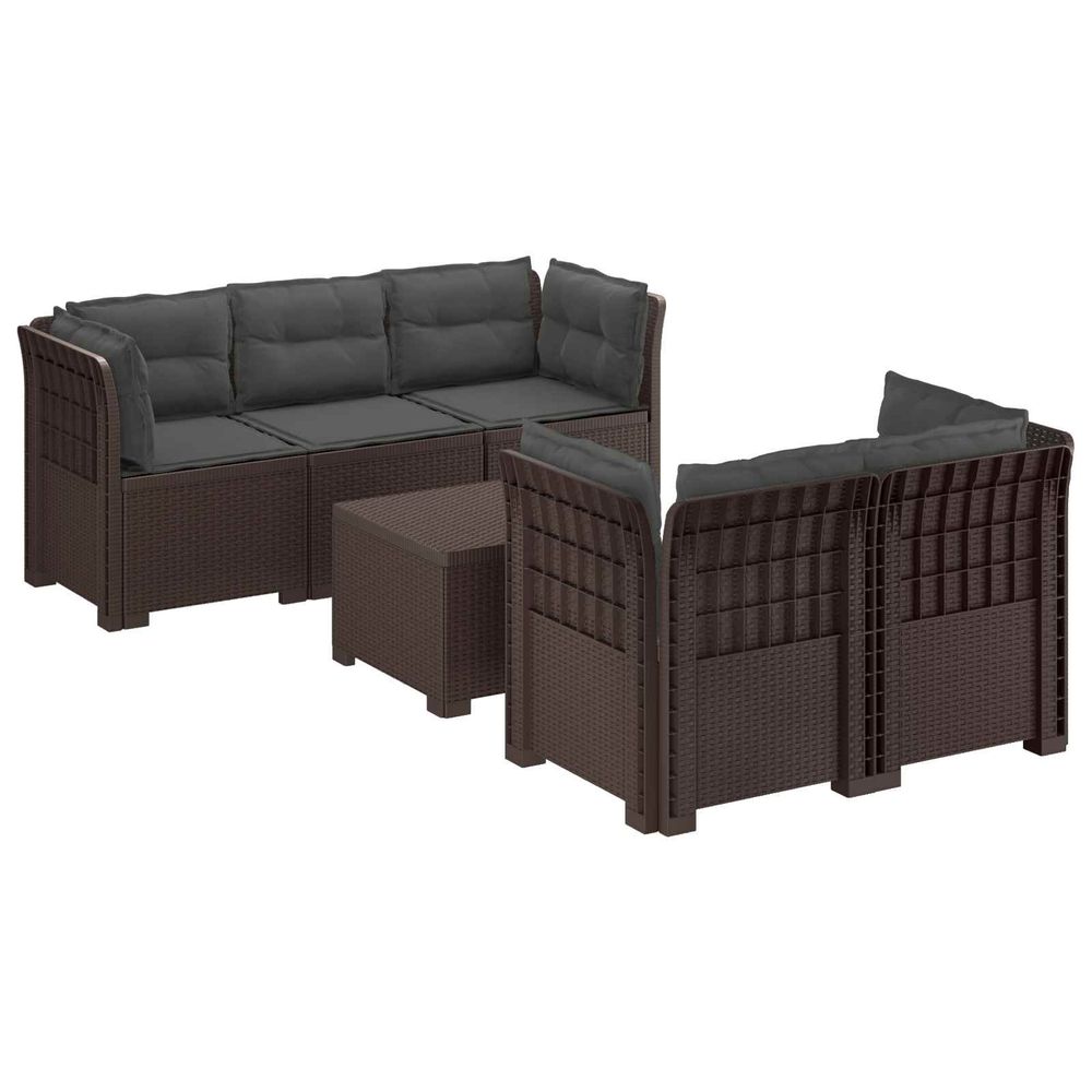 Canapé de jardin 5 places avec coussins aspect rotin pp marron