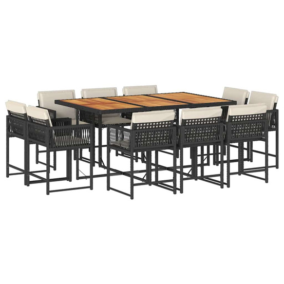 Ensemble à manger de jardin 11 pcs coussins noir résine tressée