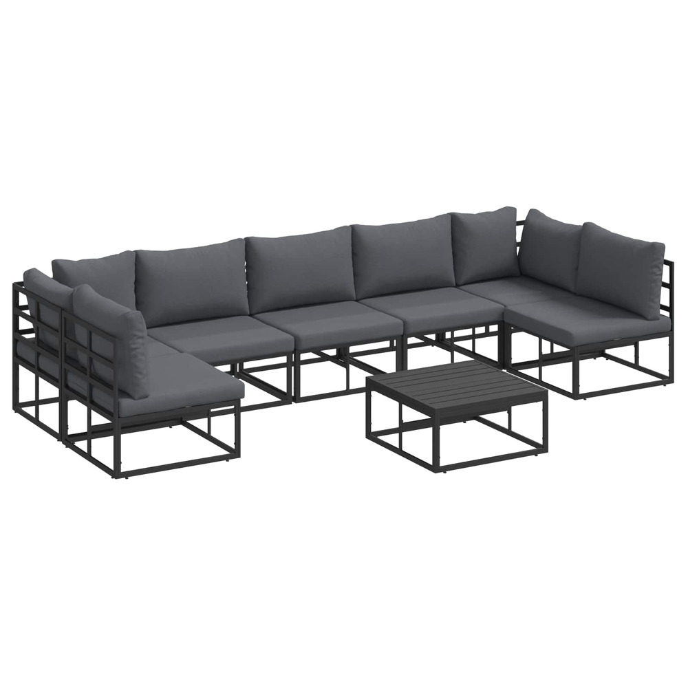 Ensemble de canapé de jardin avec coussin 8 pcs noir aluminium