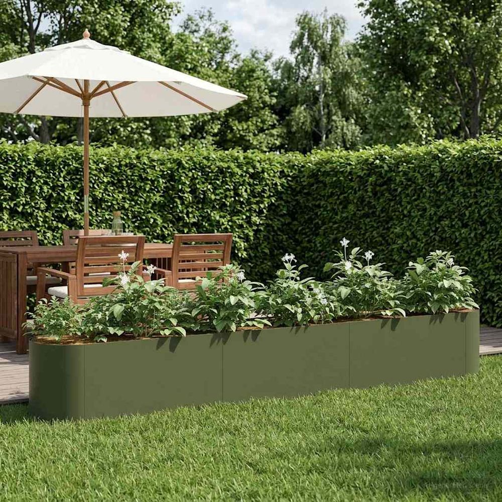 Grand potager surélevé acier jardin extérieur croissance optimale 280x40cm vert olive