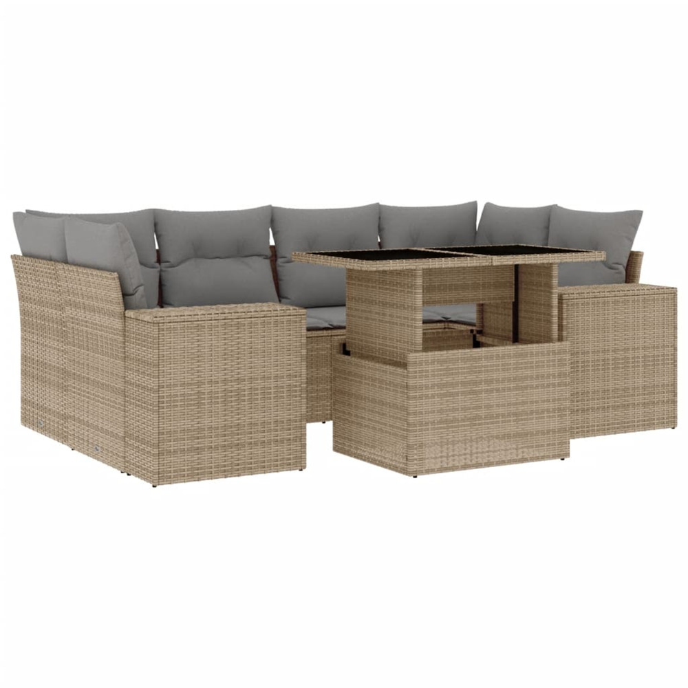 Salon de jardin avec coussins 7 pcs beige résine tressée