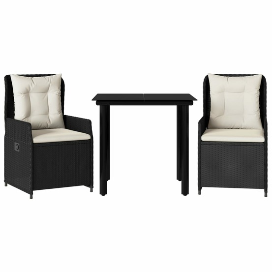 Ensemble à manger de jardin avec coussins 3 pcs noir