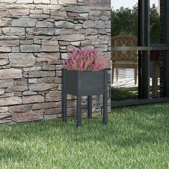 Jardinière haute en bois de pin massif pour extérieur jardin et balcon gris 40x70 cm