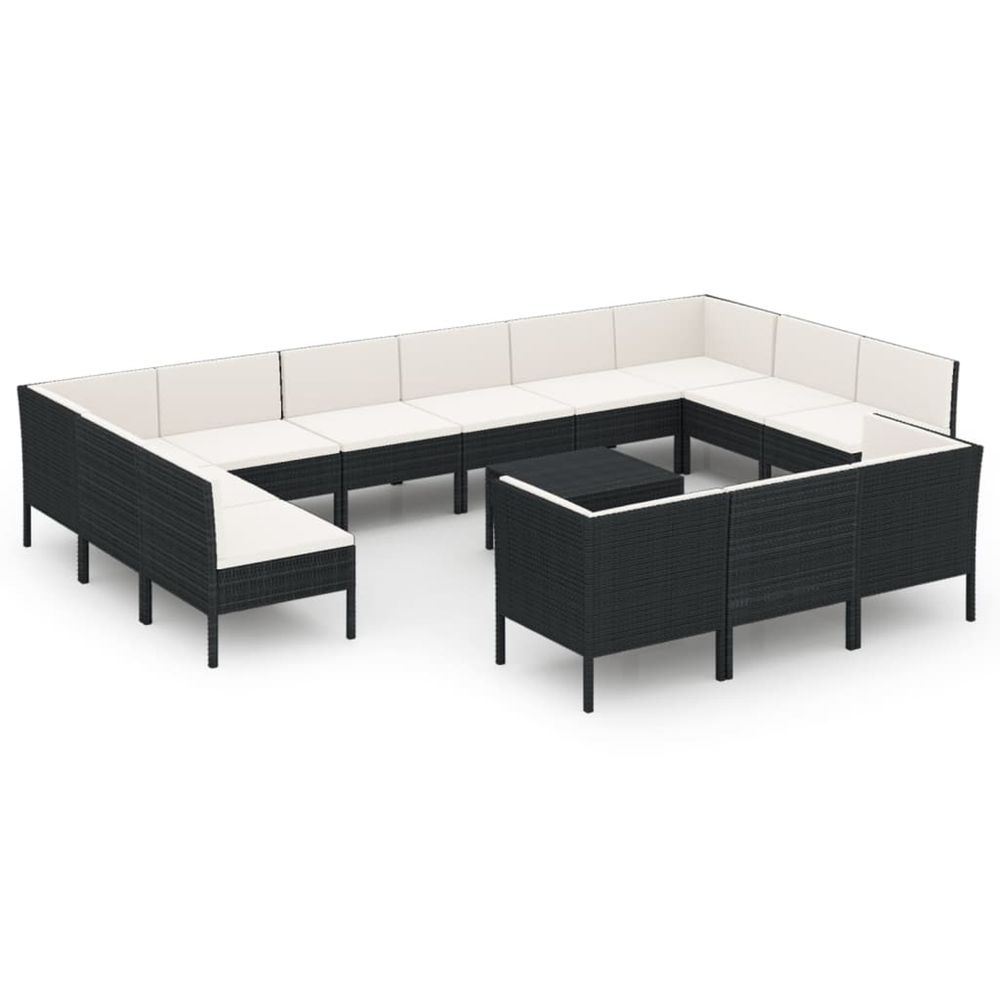 Salon de jardin 14 pcs avec coussins résine tressée noir