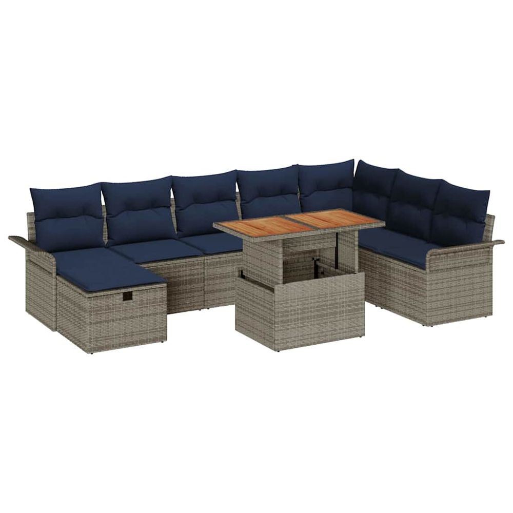 Ensemble de canapé de jardin 9 pc gris polyrotin