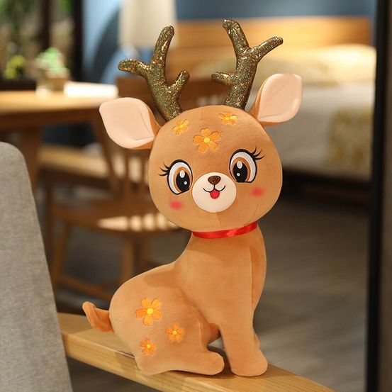 Peluche de noël - renne rose 33 cm