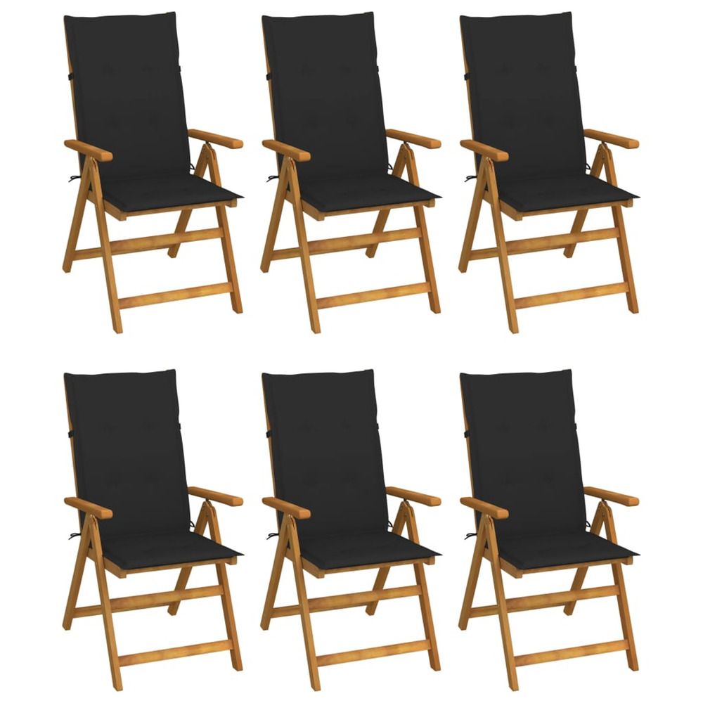 Chaises pliantes 6 pièces avec coussins en bois d'acacia massif