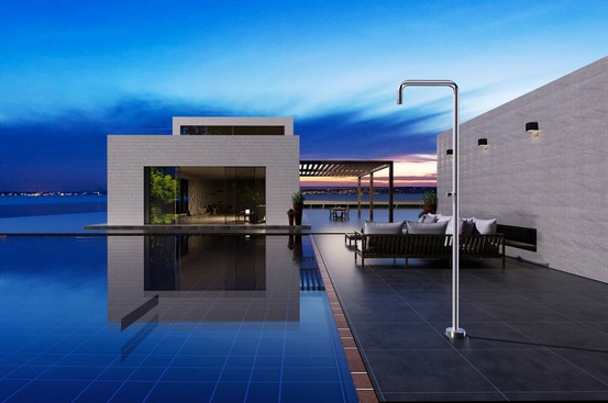 Douche de piscine en acier 316 design elegant et diffuseur anticalcaire