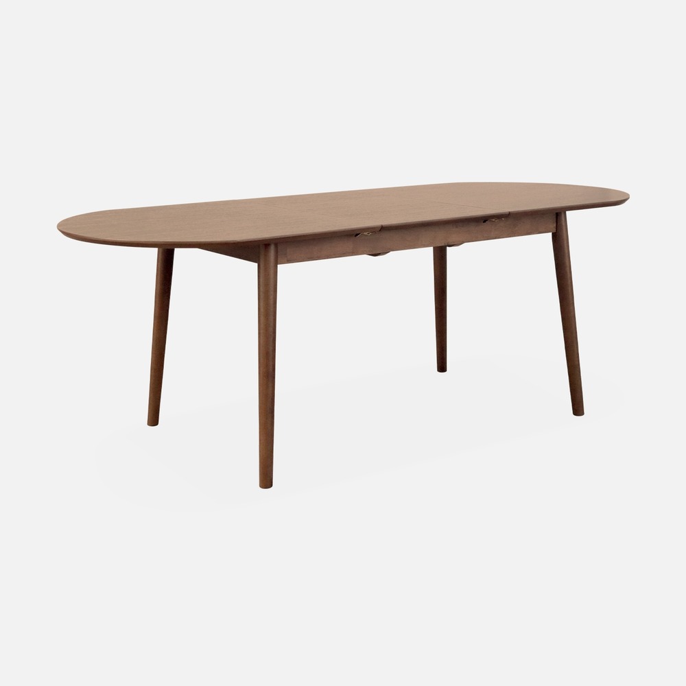 Table à manger oblongue extensible lisa placage bois de chêne, pieds en bois d'hévéa, 6 à 8 places, 160 à 210cm