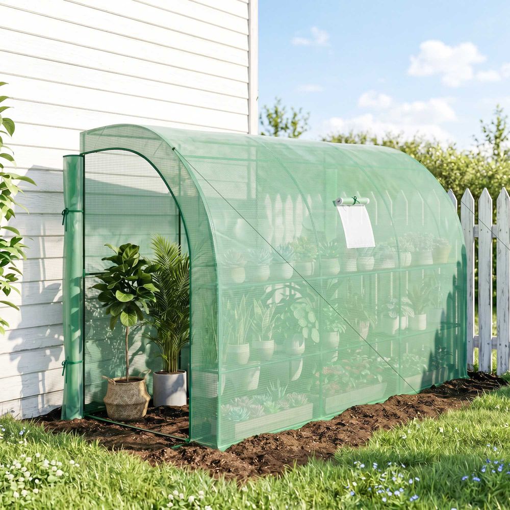 Serre de jardin adossée acier et pe 300 x 150 x 213 cm verte pour semis et cultures - comfortxl outdoor living