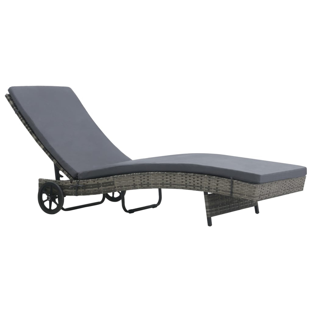 Chaise longue avec roues et coussin résine tressée anthracite bain de soleil