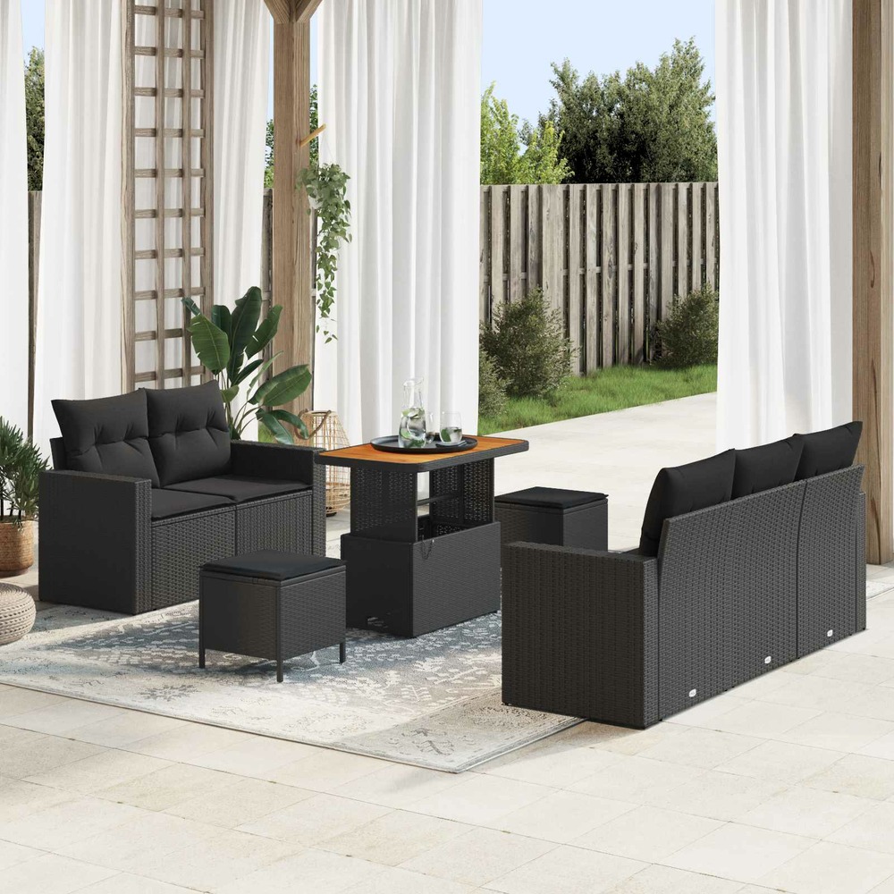 Ensemble de canapé de jardin avec coussin 8 pcs noir polyrotin