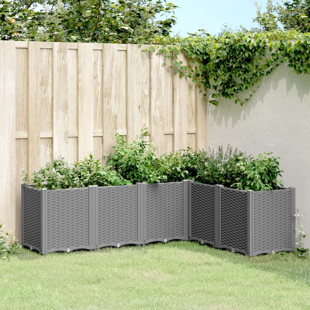 Grand bac à fleurs modulable polypropylène pour terrasse carré potager aspect rotin 160x120x53 cm gris