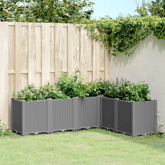 Grand bac à fleurs modulable polypropylène pour terrasse carré potager aspect rotin 160x120x53 cm gris