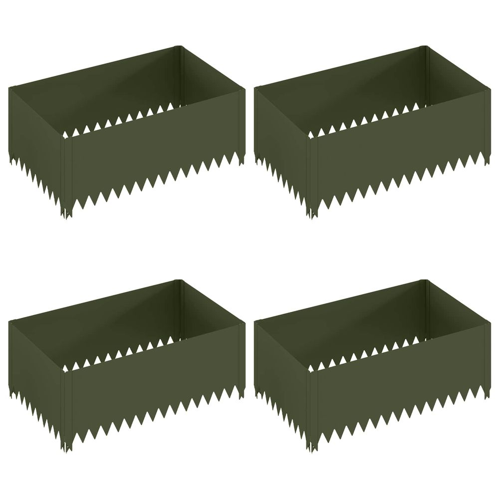 Bordure de pelouse 4 pc 100 x 60 x 35 cm acier vert olive