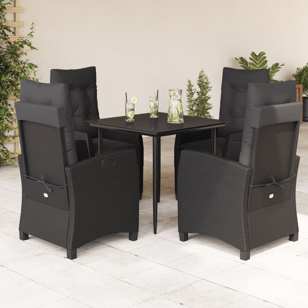 Ensemble à manger de jardin coussins 5pcs noir résine tressée