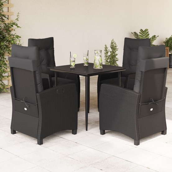 Ensemble à manger de jardin coussins 5pcs noir résine tressée