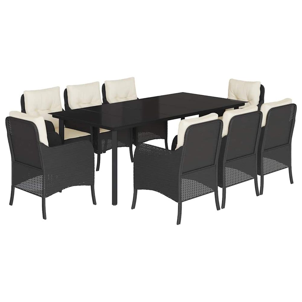 Ensemble à manger de jardin 9pcs coussins noir résine tressée