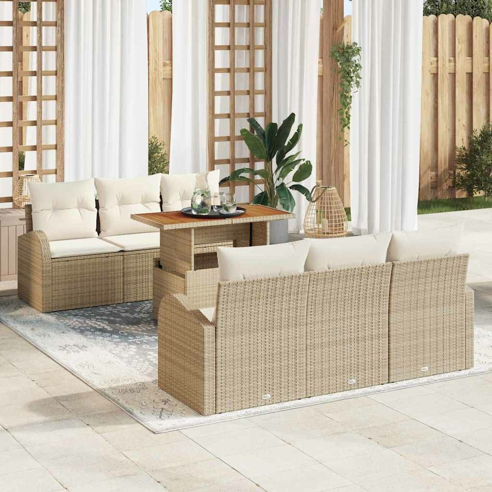 Ensemble de canapé de jardin 7 pcs beige poly rotin