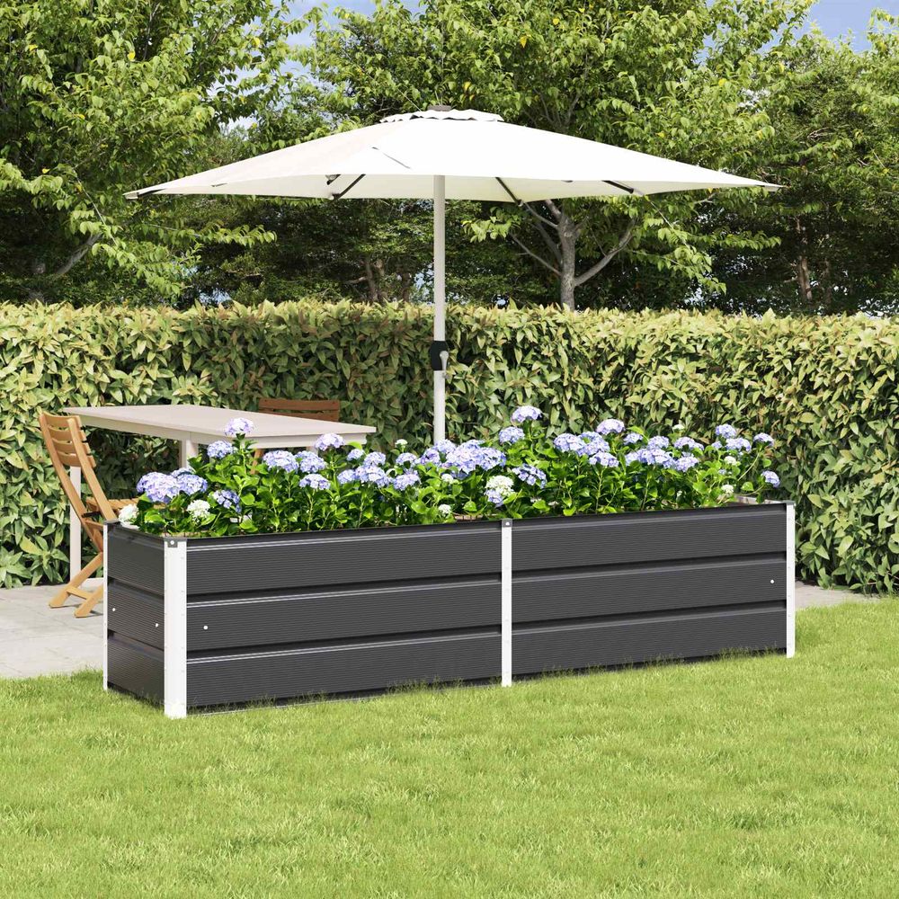 Grande jardinière acier galvanisé bac à fleurs rectangulaire 195x50x45 cm anthracite