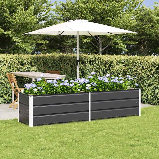 Grande jardinière acier galvanisé bac à fleurs rectangulaire 195x50x45 cm anthracite