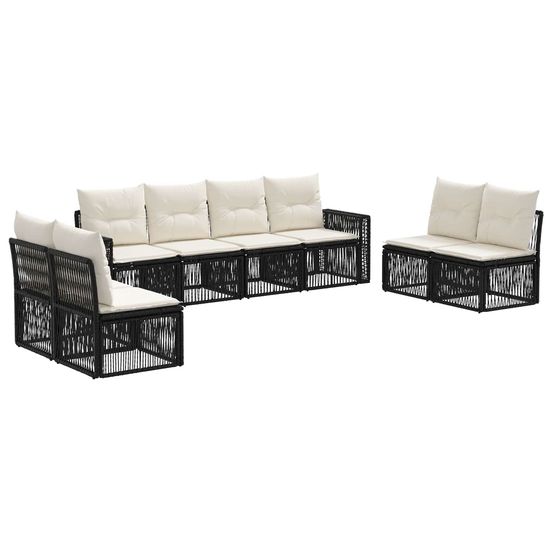 Ensemble de canapé de jardin 8 pc noir et blanc crème polyrotin