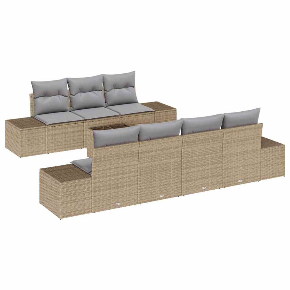 Ensemble de canapé de jardin 8 pc beige et gris polyrotin