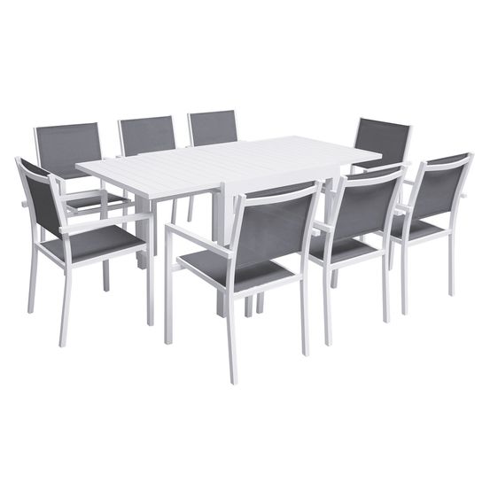 Salon de jardin venezia extensible 90/180 textilène gris 8 pl. Aluminium blanc