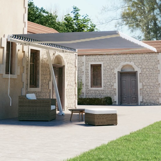 Auvent manuel rétractable sur pied 400x300 cm bleu et blanc