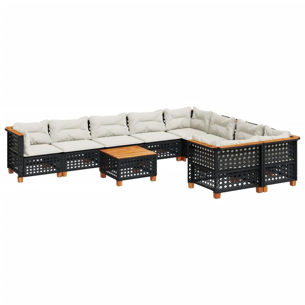Salon de jardin 10 pcs avec coussins noir résine tressée