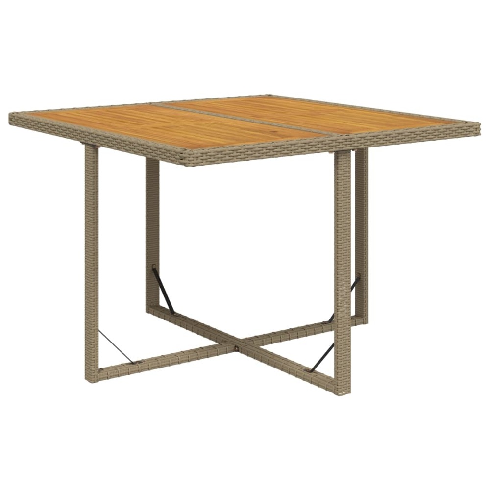 Table de jardin beige 109x107x74 cm résine tressée bois massif