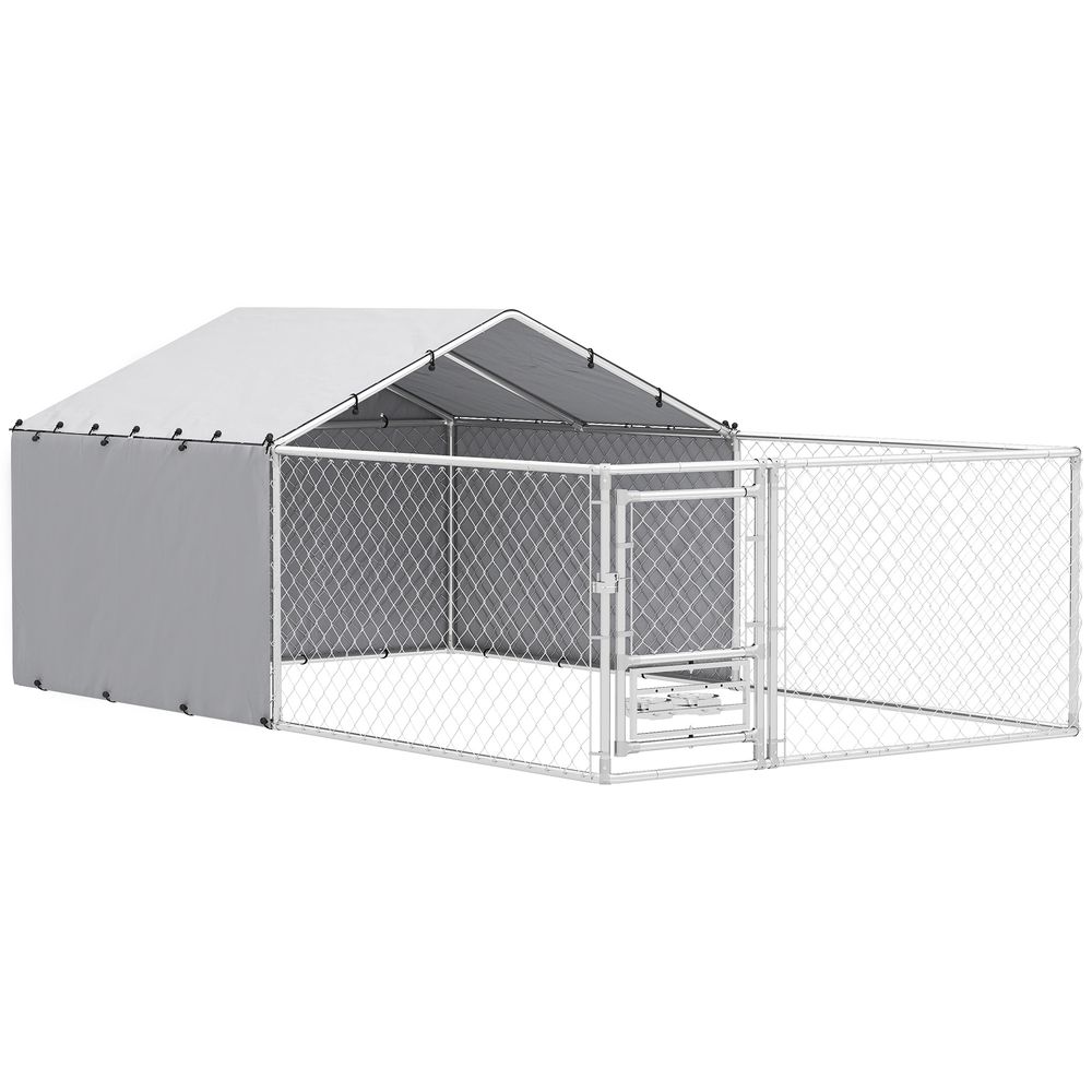 Enclos pour chien en acier galvanisé 4 x 2,3 x 1,5 m argenté extérieur avec toit