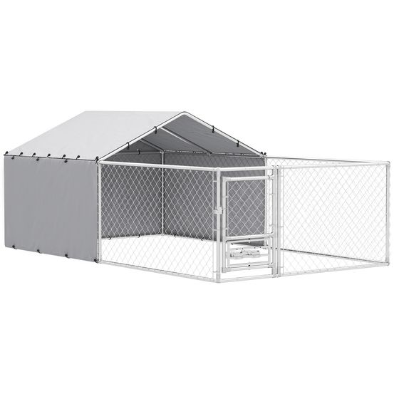 Enclos pour chien en acier galvanisé 4 x 2,3 x 1,5 m argenté extérieur avec toit